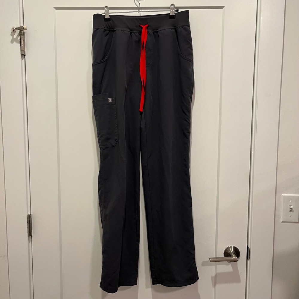 Figs Kade Cargo Scrub Pants Graphite Grey Red Drawstring Women Medium Tall